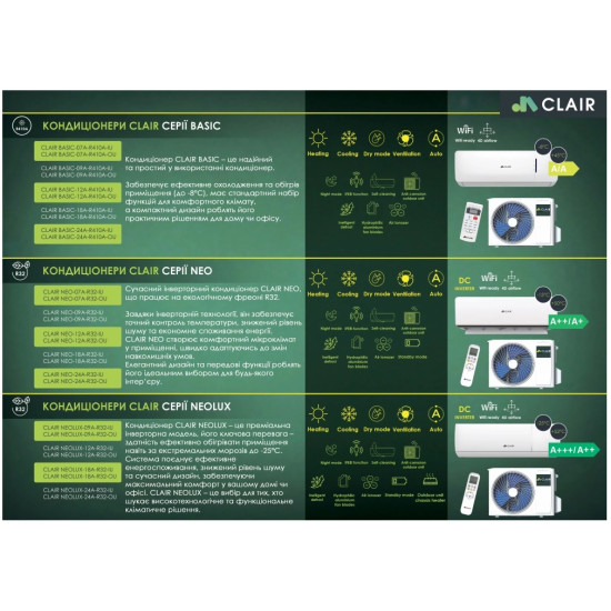 Кондиціонер настінний CLAIR NEO-09A-R32