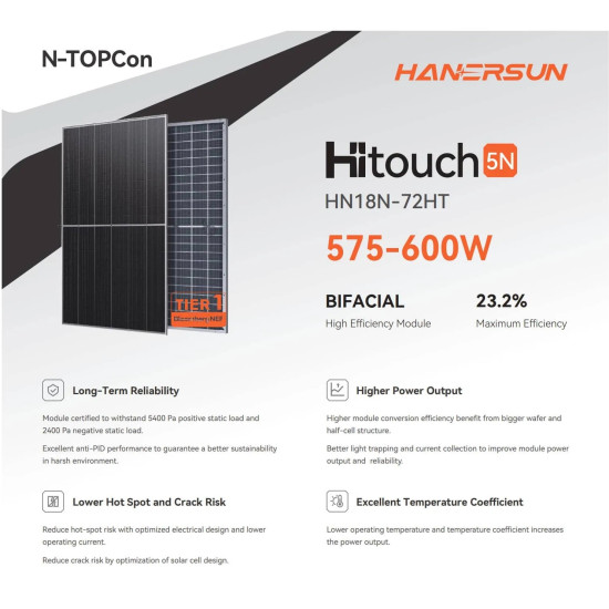 Сонячна батарея Hanersun HiTouch 5N HN18N-72HT-585W